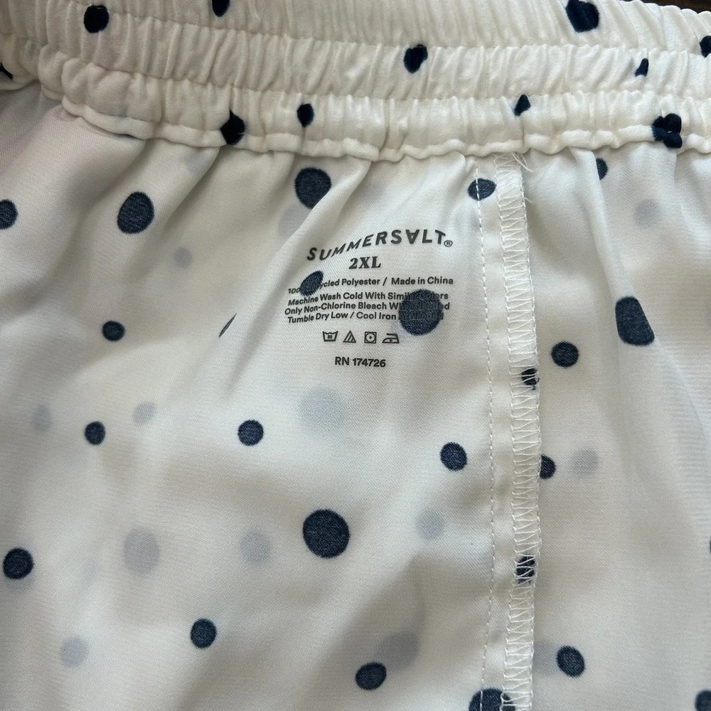 Summersalt‎ Polka Dot Satin Pajama Set White Navy Pink Piping 2XL Loungewear